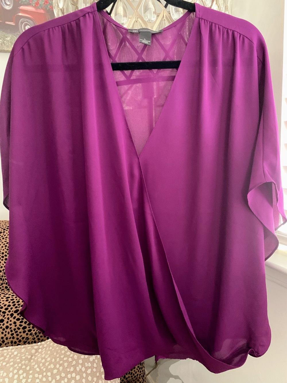 INC INTERNATIONAL Flowy Purple Surplice Blouse with Dolman Sleeves